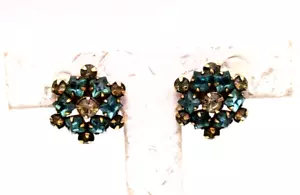Vintage 1/20 12k Gold Filled Screw Back Earrings M & S Faux Sapphires & Diamonds - Picture 1 of 5