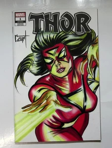 Thor No. 1 Skizzenvariante Marvel *signiert und skizziert* von Jessica Court mit Echtheitszertifikat - Bild 1 von 3
