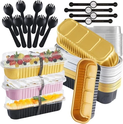 CHEPULA 30Set Mini Loaf Cake Cases 200ML,Mini Loaf Tins with Lids and Spoons - Image 1 of 4