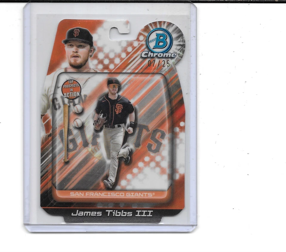 2024 BOWMAN CHROME DRAFT JAY TIBBS III RC IN ACTION ORANGE REFRACTOR # 7/25 - Image 1 of 1