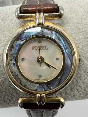 Reloj Fossil Abalone Mujer MOP Batería Nueva 28MM 7" Correa Cuero S100 Foto 1 de 4
