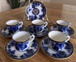 RARE Antique MERCER Lucerne Flow Blue Demitasse Set - Picture 1 of 11