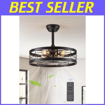 20" Fandelier Caged Ceiling Fan with Light, Remote - Black - Image 1 of 4