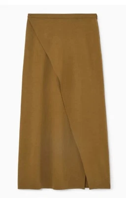 COS Khaki Jersey Wrap Style Midaxi Skirt S UK 8 10 Flared Minimal Relaxed VGC - Image 1 of 4