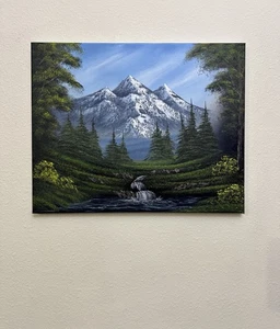Mountain Oil Painting, Original Landscape Artwork, Rustic Lodge Nature Wall Art - Picture 1 of 7