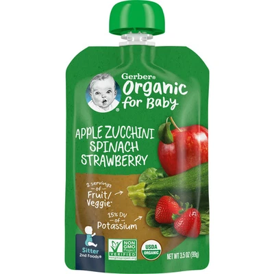 Organic for Baby, 2nd Foods®, manzana, calabacín, espinacas, fresa, 3,5 oz (99 Foto 1 de 3