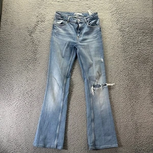 Zara Damen Light Wash Flare Jeans Distressed Ripped Knie Stretch - Bild 1 von 12