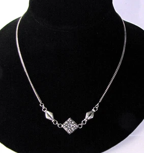 India Pendant Necklace Vintage 18" Sterling Silver Chain Square Silverwork - Picture 1 of 3