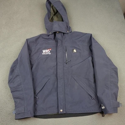 Carhartt Jacket Mens Medium Blue J162 Waterproof Breathable Hooded Work Coat - Image 1 of 4