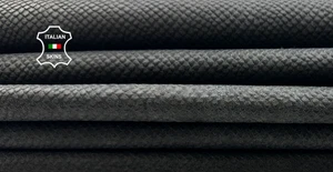 VINTAGE BLACK SNAKE REPTILE EMBOSSED ON Lamb leather 2 skins 16+sqf 0.9mm #C5998 - Picture 1 of 7