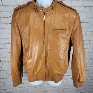 Unbranded Orange Brown Genuine Leather Full Zipped Bomber Jacket Korea Large L - Picture 1 of 24