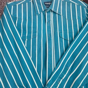 Wrangler Brushpopper Shirt Mens Large 16 35 Western Rodeo Cowboy Teal 90s Vtg 46 - Picture 1 of 12