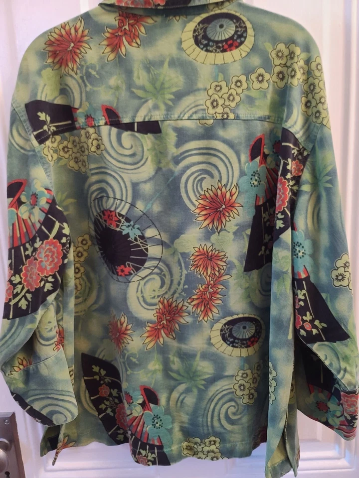 Camisa Blusa Top Tianello Floral Asiática Mediana Mezcla Tencel Abotonada Para Mujer Foto 1 de 1