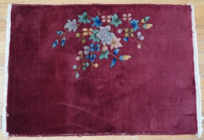 Alfombra oriental antigua Art Deco china anudada a mano 100 % lana floral 2' x 3' Foto 1 de 4