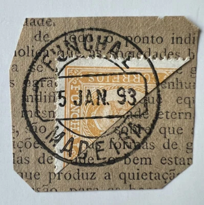 SELLO PORTUGAL BISECT FUNCHAL 1892 #1/1C CON 1893 SON SOTN CANCELAR Foto 1 de 2