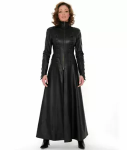 Real Leather Catsuit MATRIX-COAT Long Zipper Sexy Dress Cat Suit Kinky Dress - Picture 1 of 3