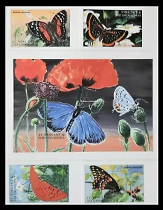 153. ST.VINCENT & THE GRENADINES IMPERF SET/4 STAMP + M/S BUTTERFLY, FLOWERS.MNH - Picture 1 of 1