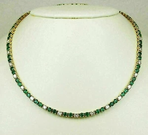 15Ct Round Cut Lab Created Green Emerald Tennis Necklace 14K Yellow Gold Plated - Picture 1 of 3