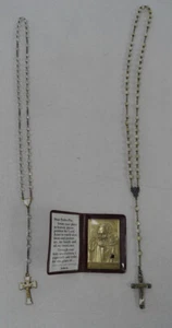 3 PC LOT Rosary Cross Set: 2-Rosaries Crosses + 1 St Pio Metal Relic Prayer Book - Picture 1 of 8