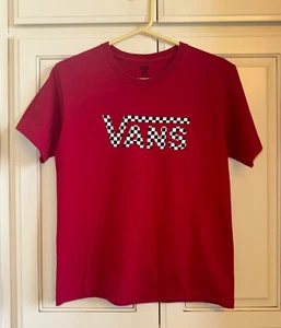 Youth VANS Red Short SleeveT-shirt Size Large w/Black & White Checkered Logo - Picture 1 of 4