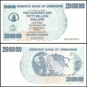 Simbabwe 250 Millionen Dollar Inhaberscheck, 2008, P-59, UNC - Bild 1 von 1