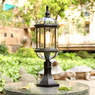Modern Pillar Lights Outdoor Post Lamp Glass Gate Garden Black Lantern Lighting - Image 1 of 4