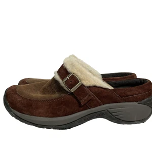 Merrell Encore Buckle Puff Shoes Size 8.5 Cocoa Mules Suede Fur Lined Slides - Picture 1 of 7