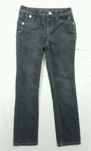 Justice Girls Black Dark Wash Slim Skinny Stretch Jeans Size 8 - Picture 1 of 7