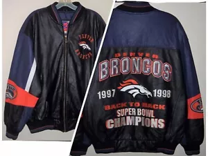 CHAQUETA DE CUERO DE COLECCIÓN AÑOS 90 DENVER BRONCOS ESPALDA 2 CAMPEONES TRASEROS NFL G-III CARL BANKS L - Imagen 1 de 7