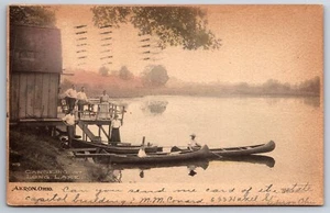 Akron Ohio~Long Lake~Victorians on Boat House Deck~Canoeing~1907 Albertype PC - Picture 1 of 2