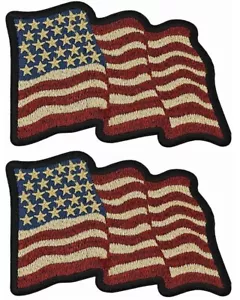 AMERICAN FLAG PATCH WAVING DISTRESSED USA FLAG PATCH | 2PC -IRON ON OR SEW 4"X3" - Picture 1 of 2