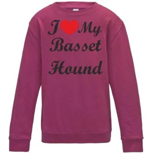 I Love My Basset Hound Dog Kids Childrens Sweatshirt Jumper Birthday Gift - Picture 1 of 2