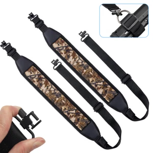 Camouflage Two Point Rifle Gun Sling With Swivels Shoulder Padded Hunting Strap - Picture 1 of 11