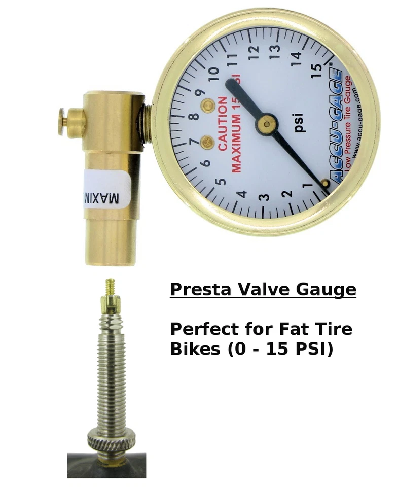 Meiser Presta-valve Dial Gauge With Pressure Relief 15psi