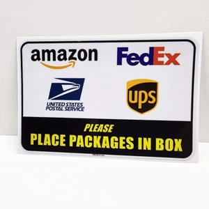 PLEASE PLACE PACKAGES IN BOX DECAL / Vinyl Sticker, USPS Fedex Amazon UPS, sign - Picture 1 of 1
