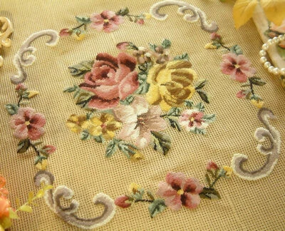 Wonderful Victorian Era Rose Lily Flowers Needlepoint Canvas Preworked Handmade - Image 1 of 4