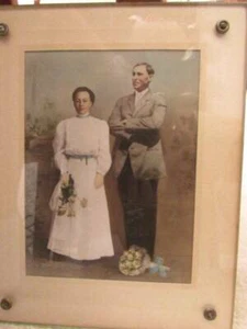 Handkoloriertes Foto (Hochzeit?) im rahmenlosen Glasrahmen - um 1910 - SCHÖN - Bild 1 von 12