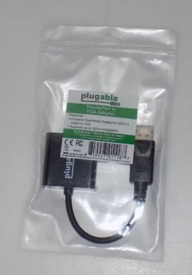 Plugable DPM-VGAF DisplayPort to VGA Adapter -Supports Windows and Linux Systems - Image 1 of 4