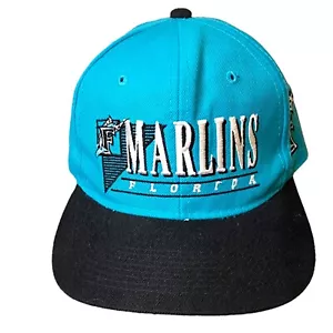 Rare Vintage 90s Florida Marlins Plain Logo MLB Youngan Snapback Teal Black Hat - Picture 1 of 4