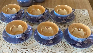 Japan Luster Ware Blue Cherry Blossom Cups and Saucers Up to 6 - Picture 1 of 5
