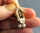 Estate Vintage Large Coo Coo Clock 14K Yellow Gold Pearl Sapphire Ruby 7.1 Charm