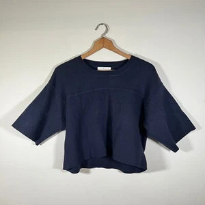 Sandro Women's Top Short Sleeve Viscose Mix Oversized Navy Blue Size 1 8 UK 4 US - Picture 1 of 11