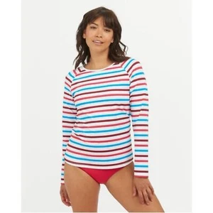 Camisa de natación manga larga SPANX NUEVA CON ETIQUETAS Ocean Stripe Hibiscus L - Imagen 1 de 12
