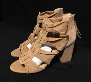 Splendid Nando Block Heel Sandals Light Oak Suede Boho Open Toe Back Zip Sz 9 - Picture 1 of 9