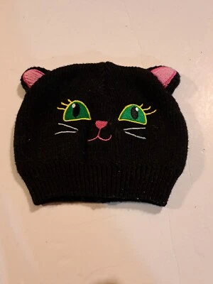 HALLOWEEN KNIT HAT 6-12 M Baby Girl Cute Black Cat  Infant Costume - Image 1 of 4