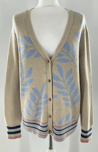 white stuff beige & blue leaf print thick Oversized cardigan womens uk 12 vgc BT - Picture 1 of 11