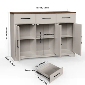 Farmhouse Wood Buffet Cabinet with Storage, Sideboard with 3 Drawers & 3 Doors - Picture 1 of 9
