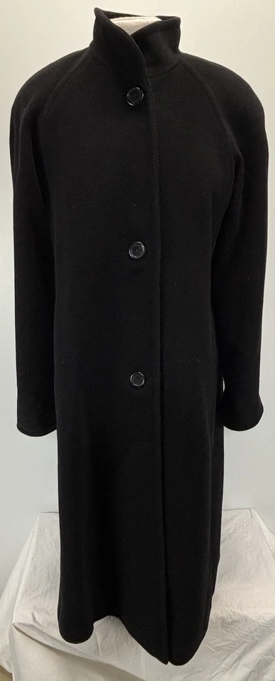 Vtg Evan Picone Wool Overcoat Sz 6p Petite Women’s Black Long 90s Pockets - Image 1 of 4