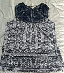 Lila Rose Blouse Women's 2X Sleeveless Tank Top Printed Career Lightweight Blue - Picture 1 of 6