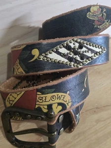 Cinturón Ed Hardy Vintage Love Kills Slowly Para Hombre Bordado Hecho a Mano Cuero Y2K - Imagen 1 de 10